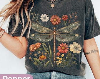 Comfort Colors Botanical Dragonfly Shirt, Cottagecore Aesthetic T-Shirt, Nature Shirt For Women, Grunge Boho Tee, Gothic Garden Clothes