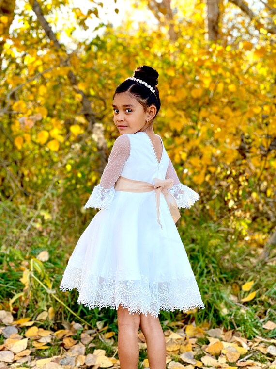 White Lace Girls Embroidered Dress for Toddler Child or Kid Casual Formal White Lace Over Girl s Dress White Round Neckline Dress Etsy UK