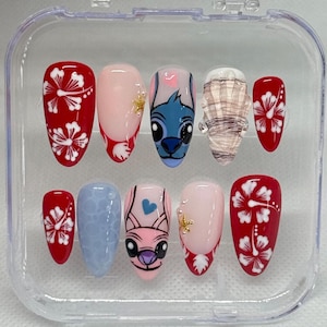 Disney Inspired Lilo and Stitch Luxury Press On Nails Stitch and Angel