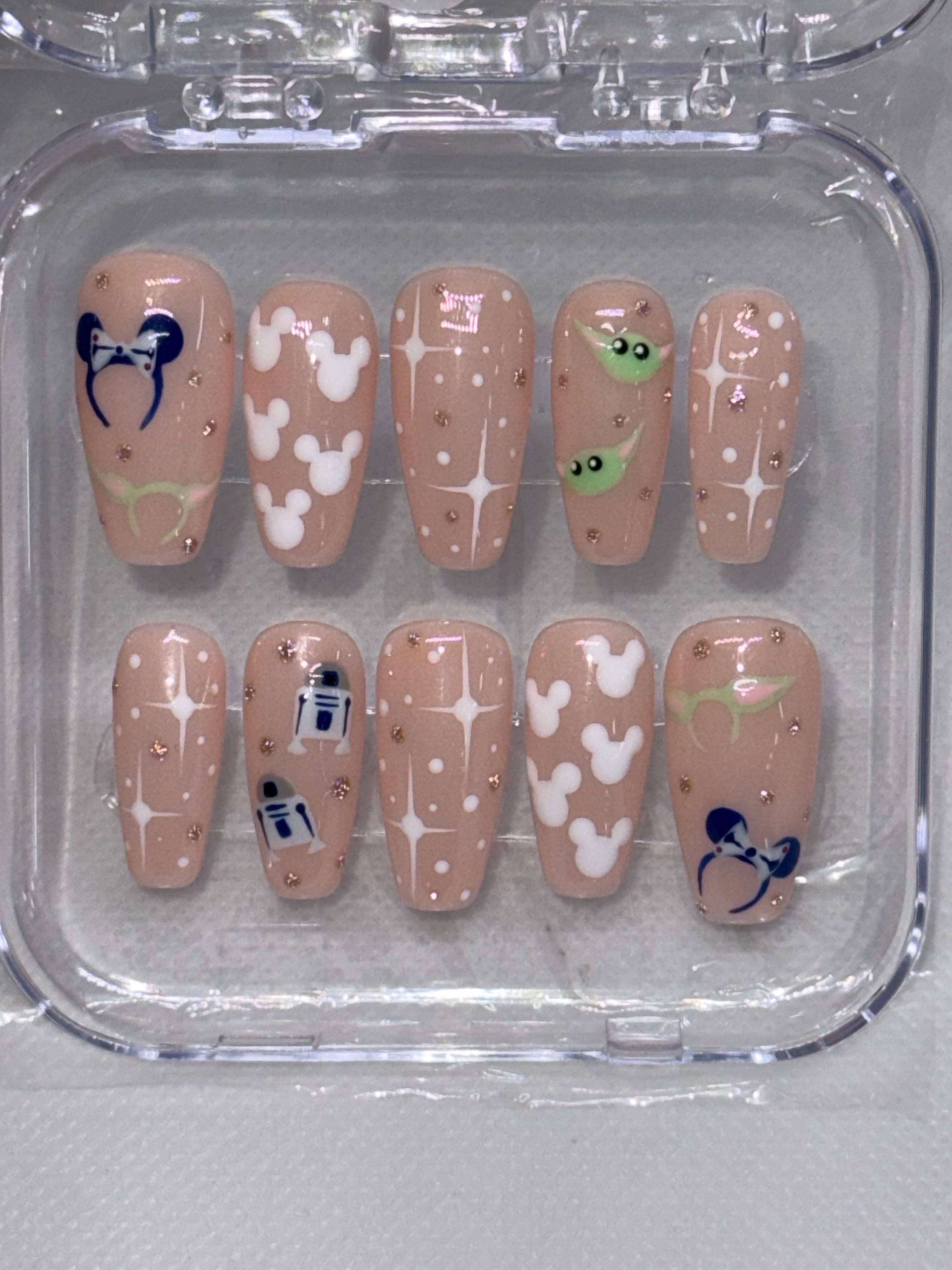 Starwars Inspired May the Fourth Yoda Grogu R2D2 Disney Ears Press On Nails