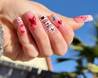 School Love Note Heart Valentines Day Press On Nails