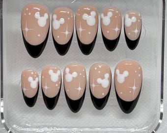 Disney Inspired Classic Black & White Mickey French Tip Press On Nails