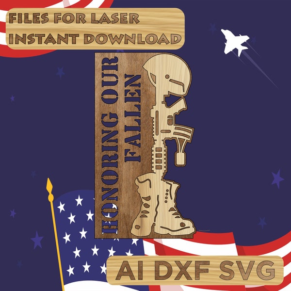 Fallen Soldier Battle Cross - Military SVG Laser cut, Scroll Saw, Fret Saw, Cricut and Silhouette