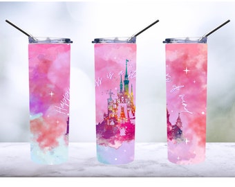 Watercolor Castle, Magic kingdom sublimation Wrap | 20 oz Straight Tumbler PNG