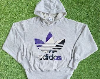 Adidas Trefoil Gray Hoodie Sweatshirt Three Stripes Big Logo Pullover