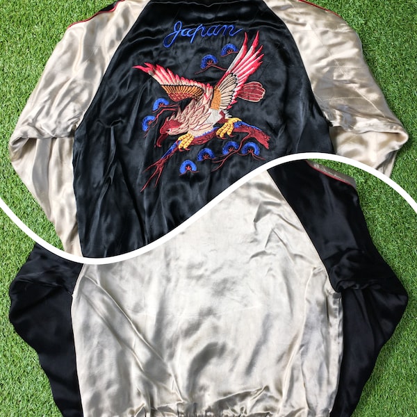 Sukajan Souvenir Reversible Jacket Phoenix Embroidery Satin Bomber Jacket Medium Size