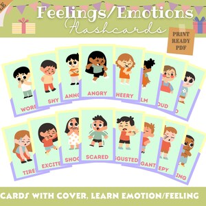 Flashcards voor kinderen Bewerkbare en afdrukbare Flash-kaarten voor gevoelens en emoties Peuters Montessori-materiaal voor kleuters Thuisonderwijs