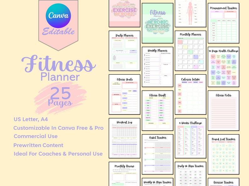 PLR Fitness Planner Weight Loss Tracker Workout Planner Etsy