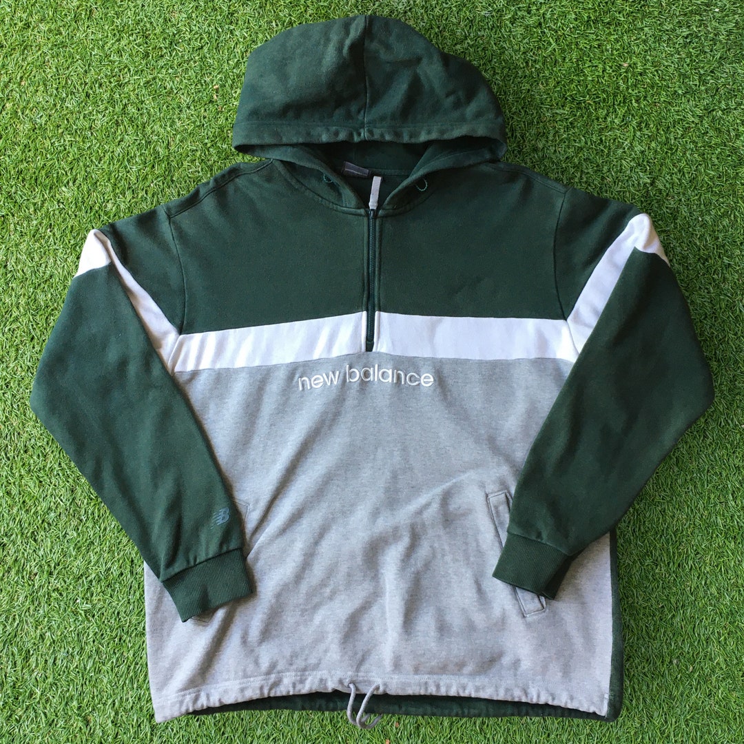 New Balance Half Zip Hoodie Sweatshirt Embroidered Center Logo Green