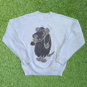 Felpa grigia con stampa a specchio Muttley Dog Wacky Race anni '90 Pullover girocollo grafico di piccole dimensioni