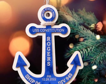 Personalize Navy Anchor Christmas Ornament