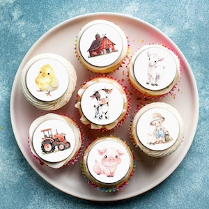 Edible Farmyard Cupcake Toppers | Pre-cut Icing Sheet | 15 x 5cm Circles