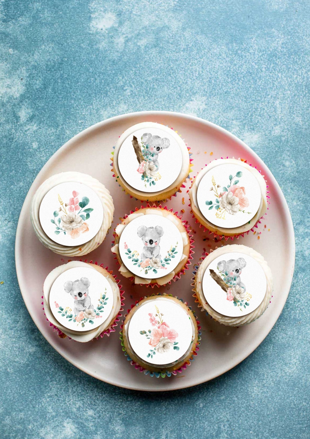 Edible Cute Koala Cupcake Toppers Precut Icing Sheet 15 X 5cm Circles