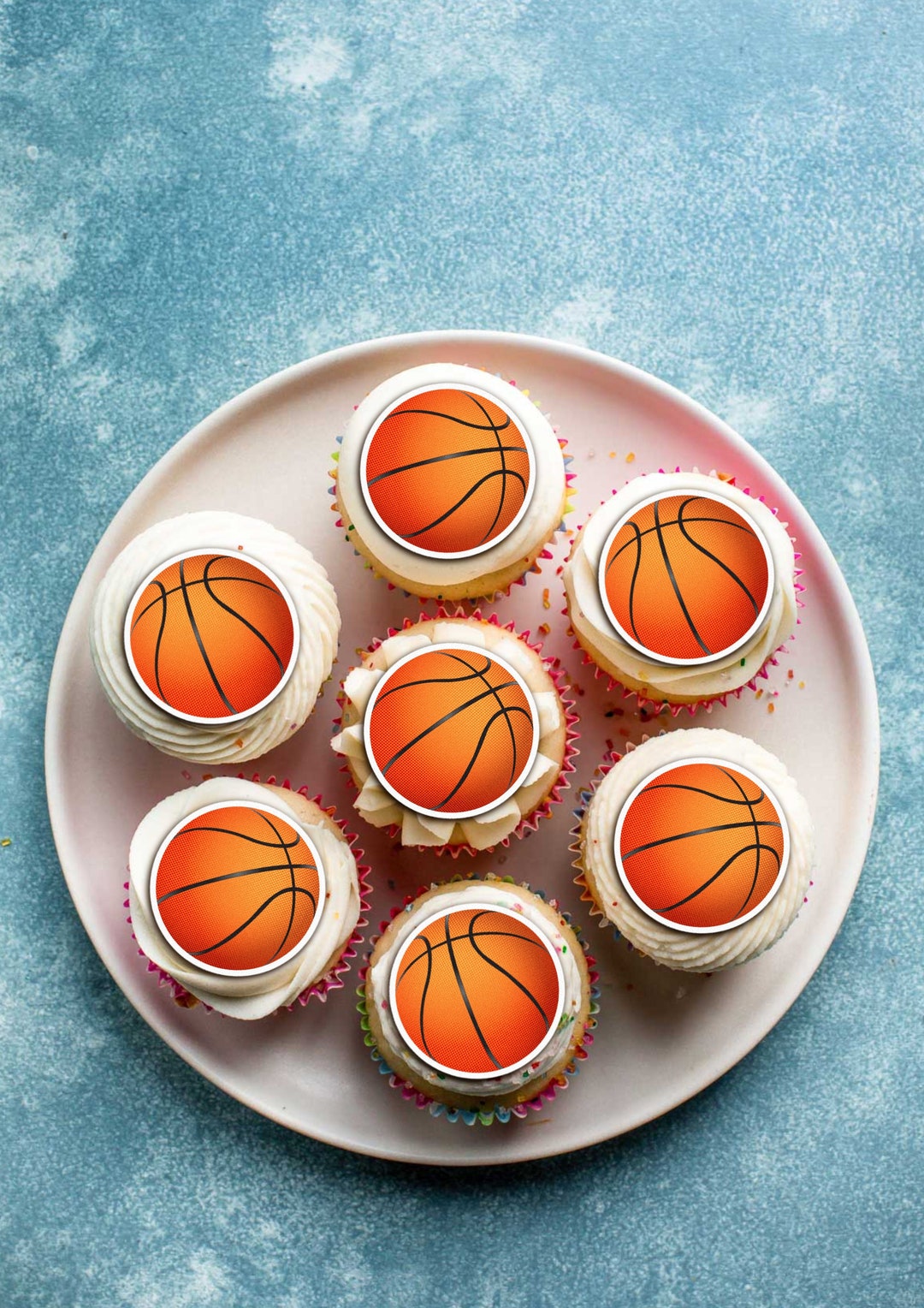 Edible Basketball Cupcake Toppers Precut Icing Sheet 15 X Etsy