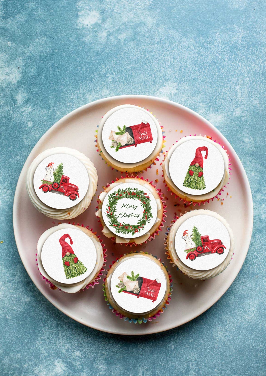 Edible Vintage Christmas Cupcake Toppers Precut Icing Sheet Etsy