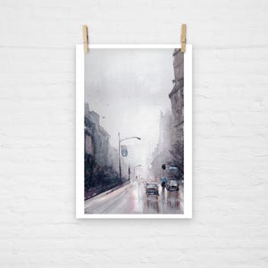 Rain, Park Avenue, Seen on #LinkNYC, New York City Watercolor Painting, NYC Cityscape, Manhattan Painting, New York Artwork, Urban Print