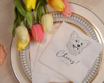 Custom Illustrated Dog | Wedding Napkins |Custom Pet Wedding Napkins |Pet Cocktail Napkins |Custom napkins wedding |Wedding cocktail napkins