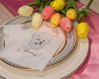 Custom Illustrated Dog | Wedding Napkins |Custom Pet Wedding Napkins |Pet Cocktail Napkins |Custom napkins wedding |Wedding cocktail napkins
