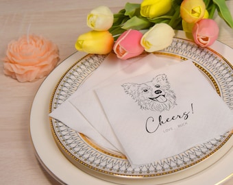 Custom Illustrated Dog | Wedding Napkins |Custom Pet Wedding Napkins |Pet Cocktail Napkins |Custom napkins wedding |Wedding cocktail napkins