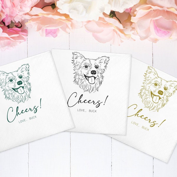 Custom Illustrated Dog | Wedding Napkins |Custom Pet Wedding Napkins |Pet Cocktail Napkins |Custom napkins wedding |Wedding cocktail napkins