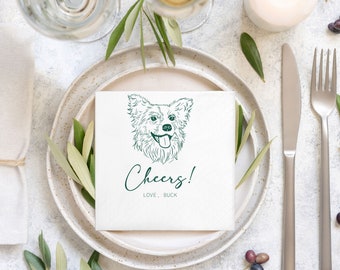 Custom Illustrated Dog | Wedding Napkins |Custom Pet Wedding Napkins |Pet Cocktail Napkins |Custom napkins wedding |Wedding cocktail napkins