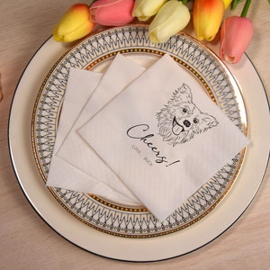 Custom Illustrated Dog | Wedding Napkins |Custom Pet Wedding Napkins |Pet Cocktail Napkins |Custom napkins wedding |Wedding cocktail napkins