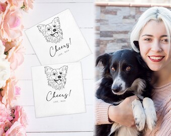 Custom Illustrated Dog | Wedding Napkins |Custom Pet Wedding Napkins |Pet Cocktail Napkins |Custom napkins wedding |Wedding cocktail napkins