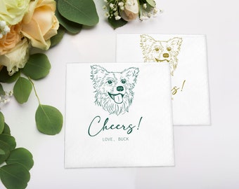 Custom Illustrated Dog | Wedding Napkins |Custom Pet Wedding Napkins |Pet Cocktail Napkins |Custom napkins wedding |Wedding cocktail napkins