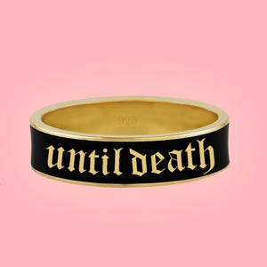 6mm wide Until death Ring, Black Enamel Ring, Stackable Ring, Wedding Gift, Anniversary Gift, Gift For Her