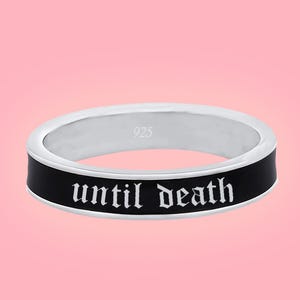 4mm wide Until death Ring, Black Enamel Ring, Stackable Ring, Wedding Gift, Anniversary Gift, Gift For Her