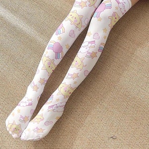 Lindo anime dibujos animados conejo estampado rodilla calcetines kawaii linda moda goth, rock, punk, skater, raver y moda de ropa de calle