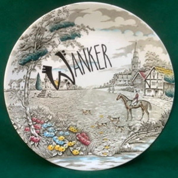 WANKER !!up the bourgeoisie!! - hunting scene plate - from CRUDE CROCKERY - one-of-a-kind vulgar vintage plate