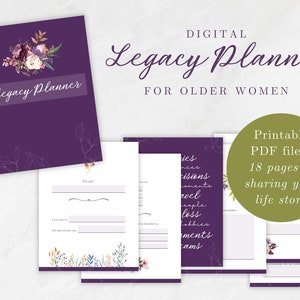 Legacy Planner for Older Women | Printable Planner | Final Wishes | Gifts for Mom | Gifts for Grandma image 1