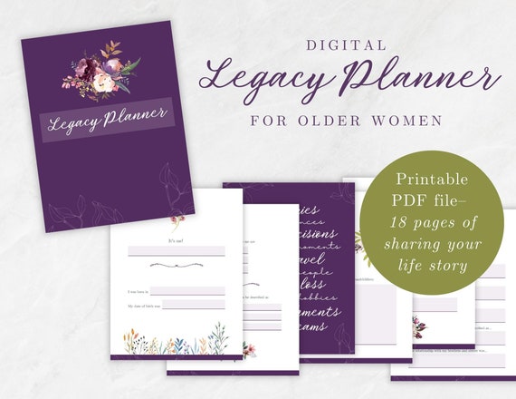 Legacy Planner for Older Women | Printable Planner | Final Wishes | Gifts for Mom | Gifts for Grandma