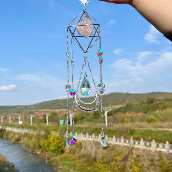 Crystal Suncatcher - Hanging Gold Plated Garden Sun Catcher,Healing Crystal Decor for Home,Gift for Christmas Birthday Valentine Mothers Day