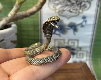 Fine copper beautiful cobra statue, copper carving exquisite cute snake statue,scale imitation brass snake ornament, Desk Decor Crafts Gift