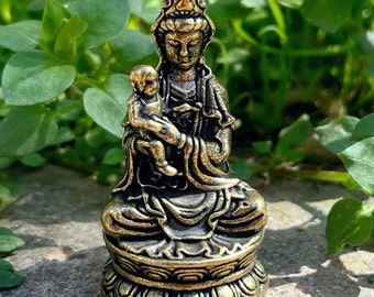 Tibetan copper lotus Bodhisattva sending son Guanyin sitting Buddha statue home decoration Guanyin Guanyin decoration yoga meditation statue