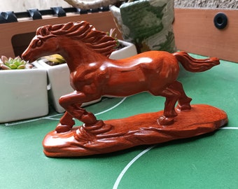 Solid Wooden red Horse, Minimalist Home Decor, Table Decor,Sculpture of Horse Handicraft Home decor Carved Statue, Horse Gift, Animal Statue