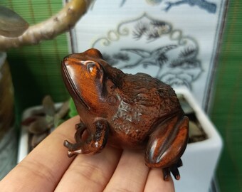 Natural wood carving Exquisite fat frog fortune decoration, imitation solid wood carving cute toad decoration home desktop Crafts decoration