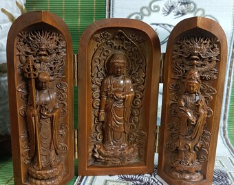 Natural wood carving hand-carved Tathagata Bodhisattva Buddha statue decoration Fengshui Zen Buddhist altar Buddha statue solid wood carving
