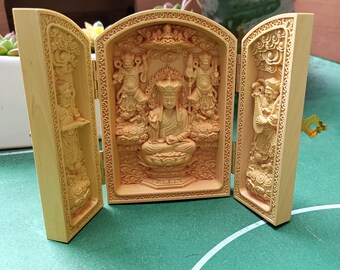 Natural boxwood wood carving Ksitigarbha Bodhisattva statue, imitation real wood carving Bodhisattva ornaments