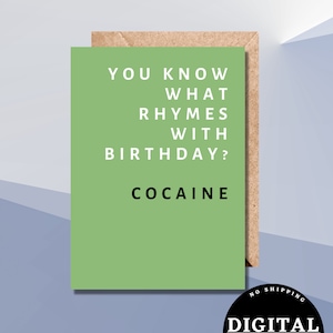Carte d’anniversaire imprimable | Carte d’anniversaire imprimable amusante | Carte d’anniversaire téléchargeable | Téléchargement instantané | Lol Cocaïne Party