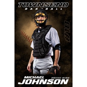 Póster deportivo de béisbol senior / Banner deportivo digital / Foto, colores y texto personalizados / Descarga instantánea | Plantilla de collage de Photoshop