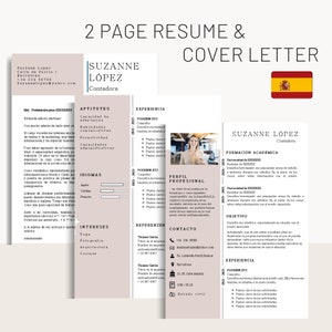 Plantilla de CV en Español de Dos Páginas | Word | Carta de Presentación | Fácil de Usar | Descarga Instantánea | Para Trabajo o Prácticas