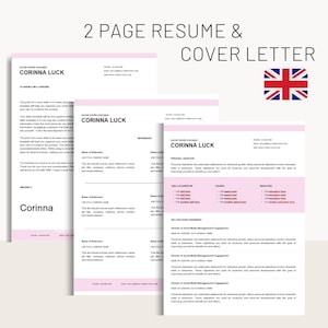 Plantilla de Curriculum Vitae Inglés de 3 Páginas con Portada y Carta de Referencia sin Foto para Word | Fácil de Usar | Instant Download
