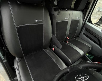 thumbnail image 2 of Lux-Ride Tailored Front Seat Covers For Vauxhall Vivaro 2014–2019 – Black Art Leather & Alicante, Airbag Compatible 2 of 6