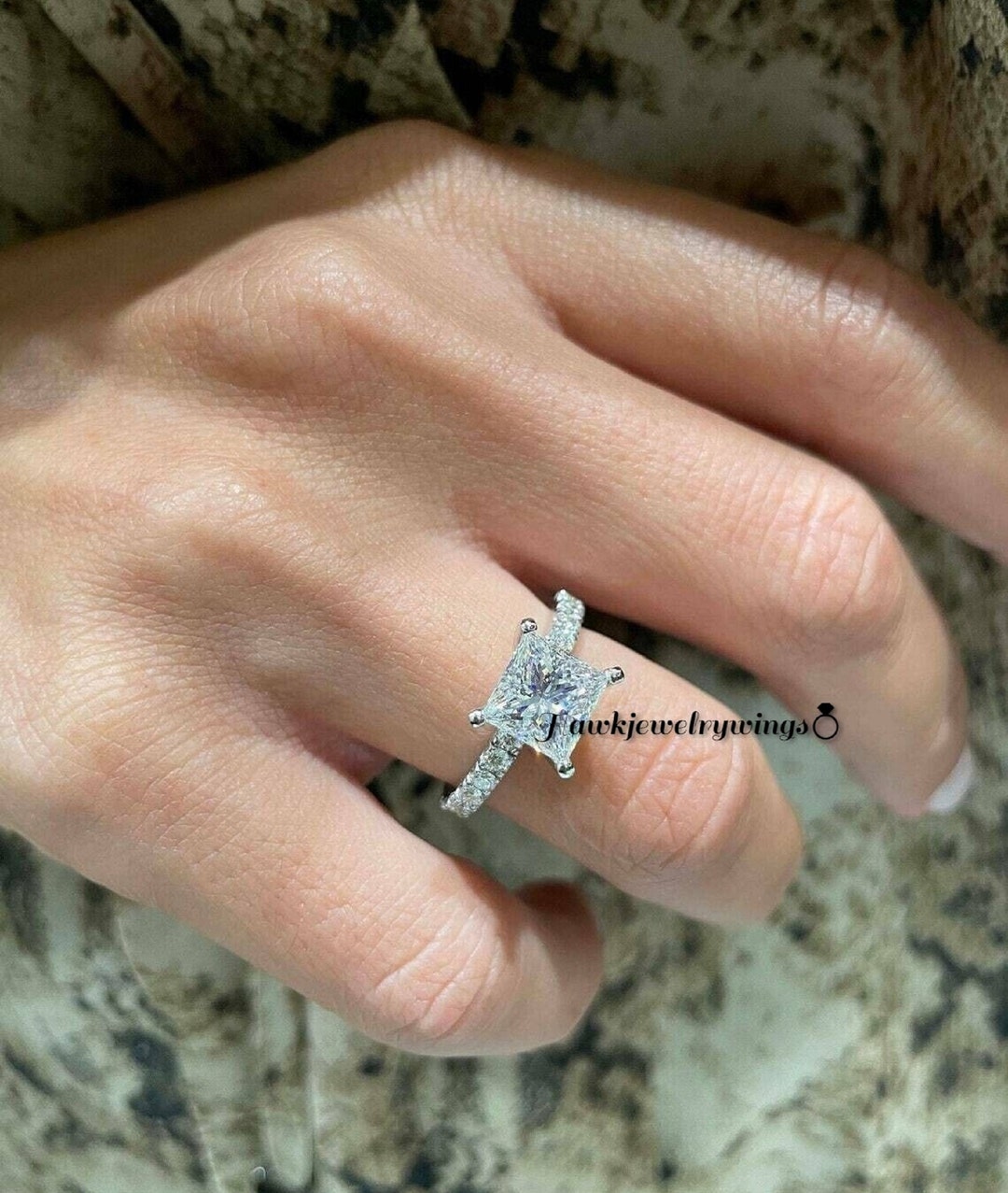 2ct Princess Cut Diamond Halo Engagement Wedding Ring 14k White Gold ...