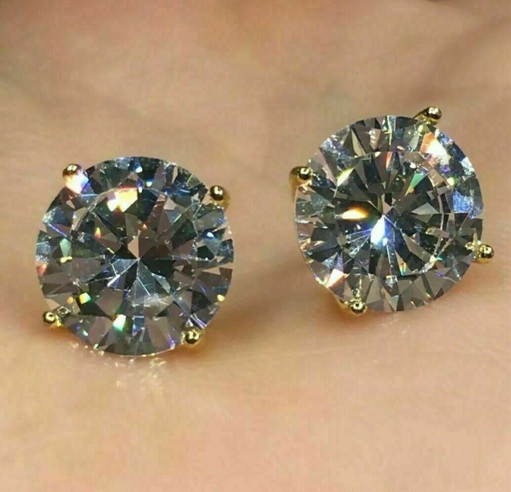 3Ct Round Cut Lab-Created Diamond Men's Solitaire Stud Earrings 14K Yellow Gold Plated