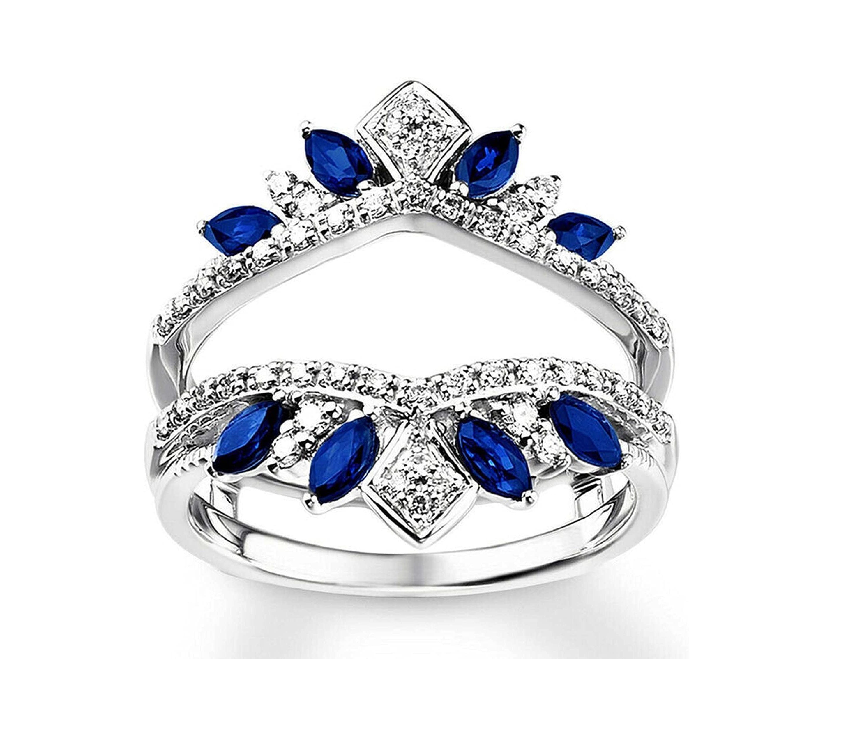 2ct Marquise Cut Lab Created Blue Sapphire & Diamond Engagement ...