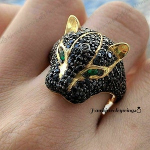 2Ct  Panther Animal Tiger Leopard Jaguar Ring , Panther Animal Tiger Leopard Jaguar Crystal Women's  lion head ring, 14k yellow Gold Finish